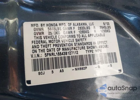 2003 Honda Odyssey Ex from USA, damaged, VIN 5FNRL18643B127112